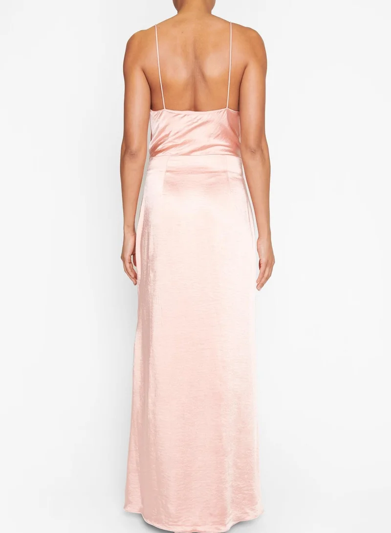 True Decadence Vivian Light Peach Cowl-Neck Bias Cut Maxi-Dress