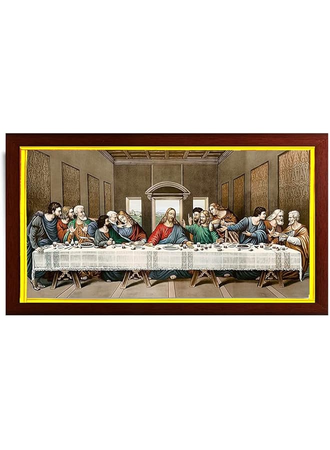 The Bros Last Supper, Leonardo da Vinci Classic Art Reproductions. paintings Photo picture Frame For Wall hanging ,Temple, Room, gift , Worship Home decor ( 24 x 34 cm , Brown Golden Border ) - Image 1