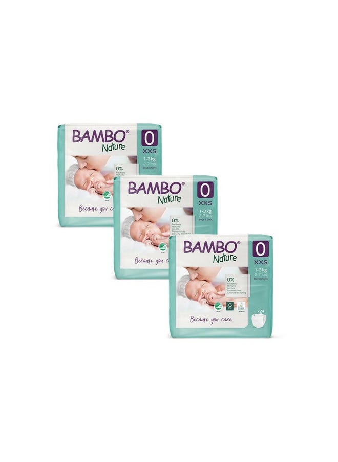BAMBO NATURE Unisex Premium Eco-Friendly Tape Diapers With Wetness Indicator-Xxs Size, 24 Pieces-Pack Of 3  - Image 1