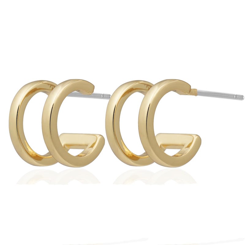 Obidos 14K Gold Plated Double Huggie Hoop Earrings for One Hole | Illusion Stud Earrings for Women - Image 4