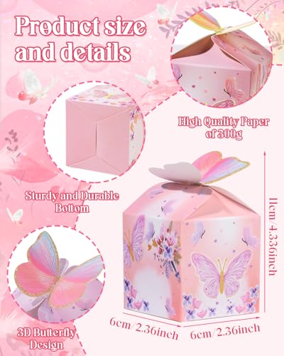 Liobelon 48 Pcs MINI Butterfly Party Favor Treat Boxes, Pink Purple Floral Candy Paper Gift Box Butterfly Decorations Bridal Showers Chocolate Box for Wedding Anniversary Birthday Party - Image 3