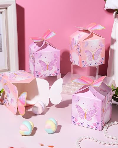 Liobelon 48 Pcs MINI Butterfly Party Favor Treat Boxes, Pink Purple Floral Candy Paper Gift Box Butterfly Decorations Bridal Showers Chocolate Box for Wedding Anniversary Birthday Party - Image 2