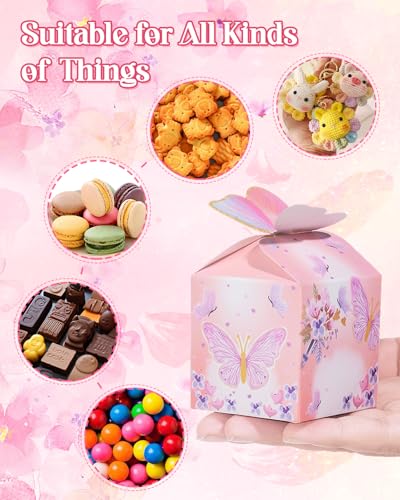 Liobelon 48 Pcs MINI Butterfly Party Favor Treat Boxes, Pink Purple Floral Candy Paper Gift Box Butterfly Decorations Bridal Showers Chocolate Box for Wedding Anniversary Birthday Party - Image 4