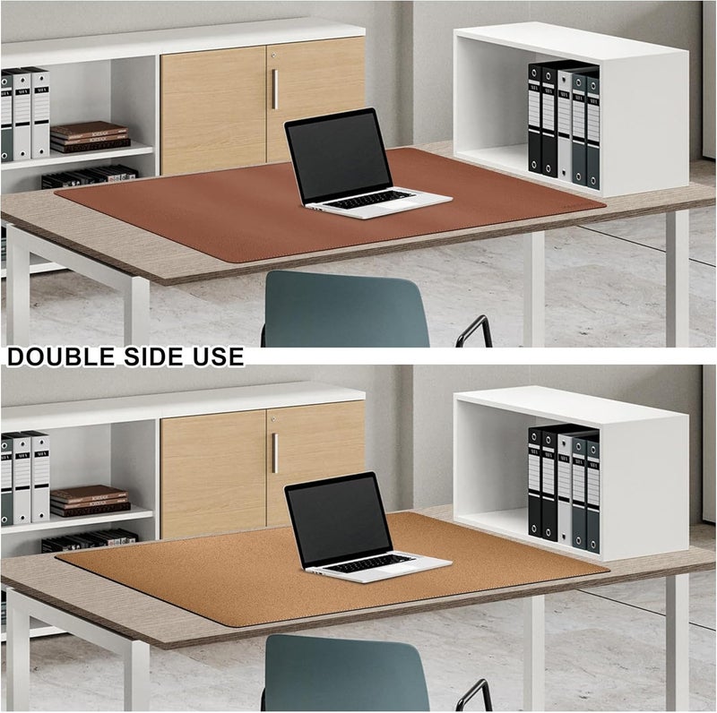 MAIDERN مايدرن 40 × 24 بوصة حصيرة مكتب جلدية، حصيرة مكتب كبيرة قابلة للعكس، حصيرة ماوس كبيرة من الفلين والجلد للمكتب، حصيرة مكتب كمبيوتر مقاومة للماء للألعاب والمكتب المنزلي (بني) - Image 5