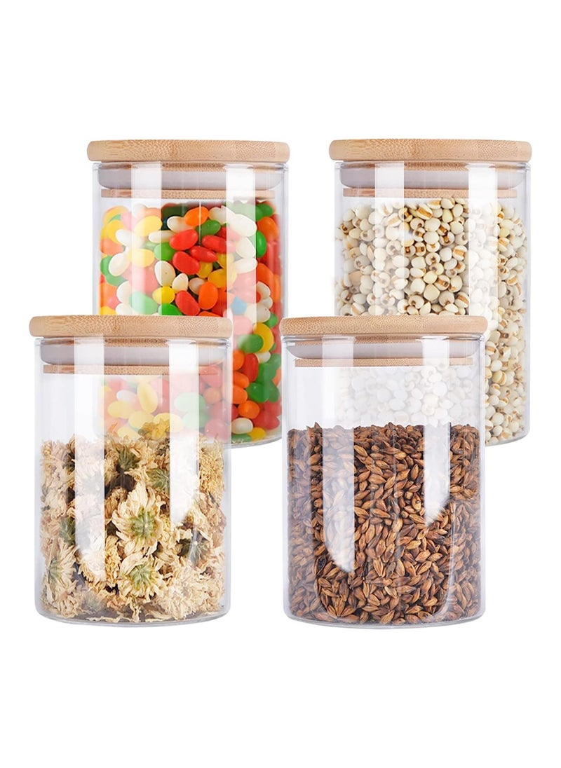 Generic 4 Pack Glass Storage Jars with Airtight Bamboo Lid Glass Food Storage Jar Glass Kitchen Canisters Clear Container for Coffee Bean Storage Dry Goods Cookie Candy Tea Spices and More  - Image 1