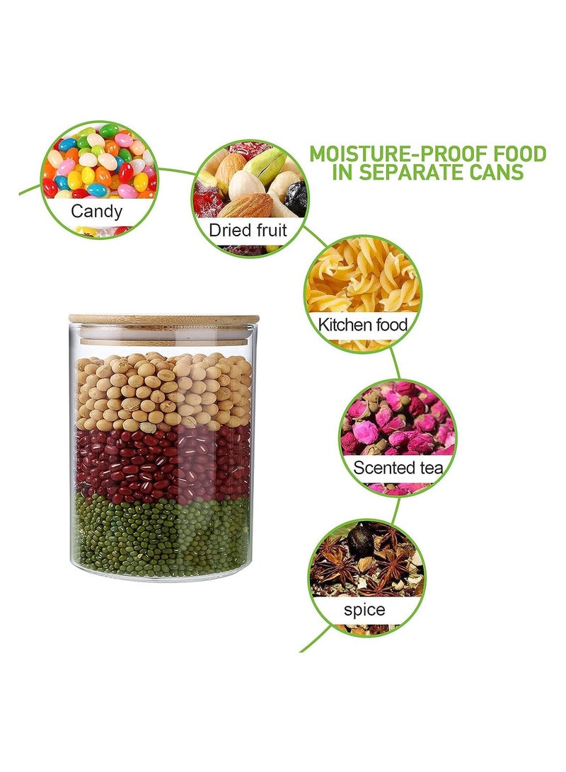 4 Pack Glass Storage Jars with Airtight Bamboo Lid Glass Food Storage Jar Glass Kitchen Canisters Clear Container for Coffee Bean Storage Dry Goods Cookie Candy Tea Spices and More