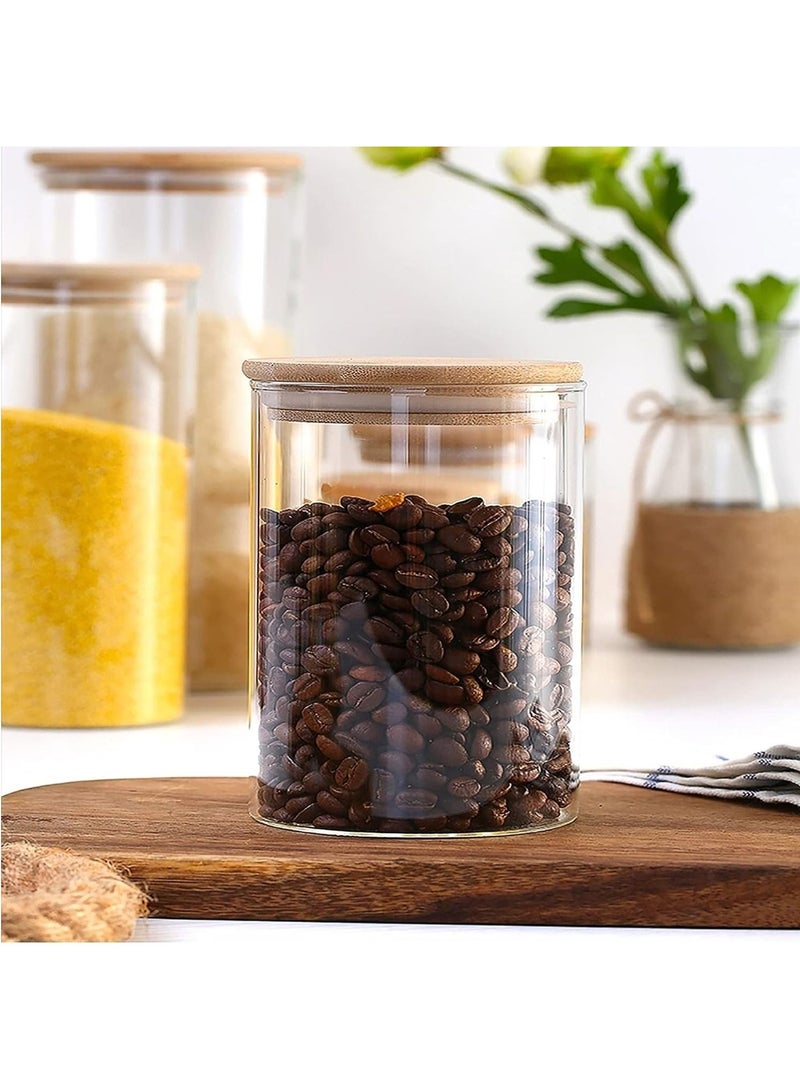4 Pack Glass Storage Jars with Airtight Bamboo Lid Glass Food Storage Jar Glass Kitchen Canisters Clear Container for Coffee Bean Storage Dry Goods Cookie Candy Tea Spices and More