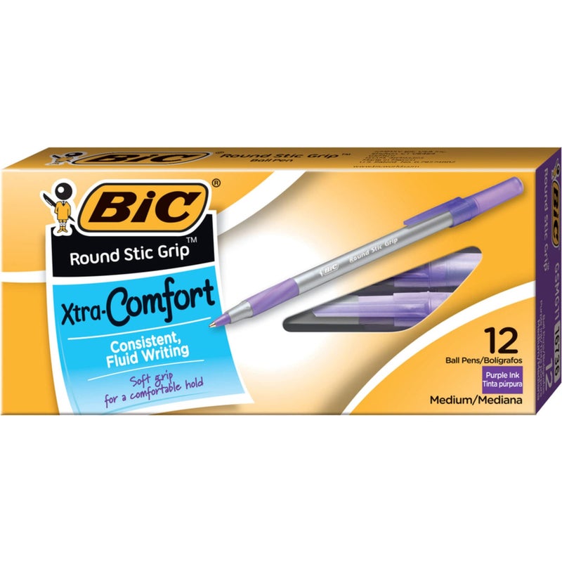 BIC Round Stic Grip Xtra Comfort Fashion Ball Point Pen; Purple; 12 Pack - Image 5
