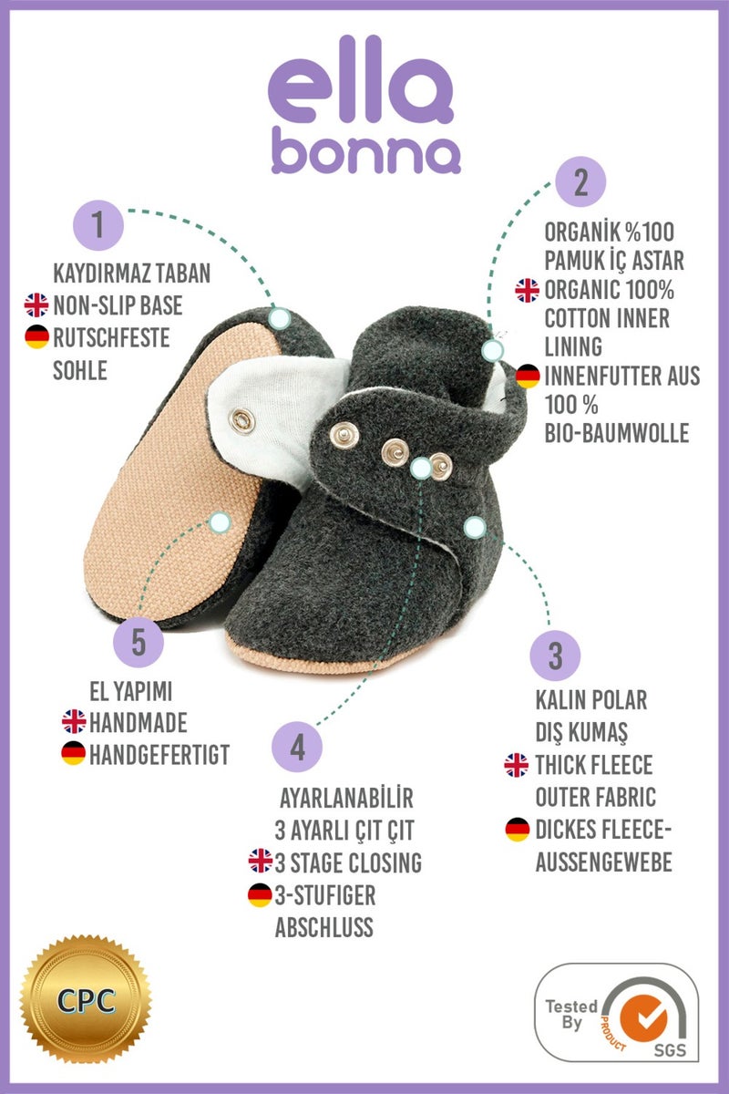 Ella Bonna Polar Baby Slippers, Non-Slip Sole, Home Boots, Nursery Shoes Booties, Anthracite - Image 3