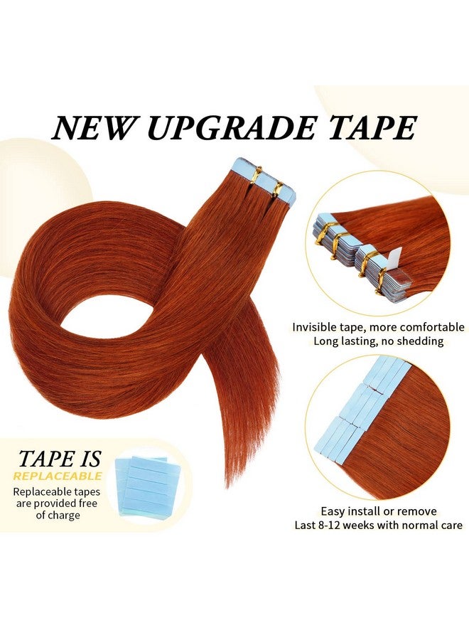 FAAAL 16 Inch Tape In Hair Extensions Remy Human Hair Extensions Se Mipermanent Pretaped Invisible Weft Color Straight 350 Copper Red 20 Pcs/50G (16" Copper Red) - Image 5