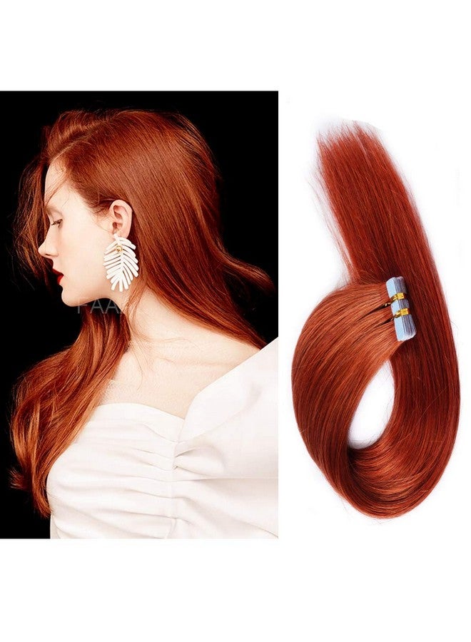 FAAAL 16 Inch Tape In Hair Extensions Remy Human Hair Extensions Se Mipermanent Pretaped Invisible Weft Color Straight 350 Copper Red 20 Pcs/50G (16" Copper Red) - Image 2