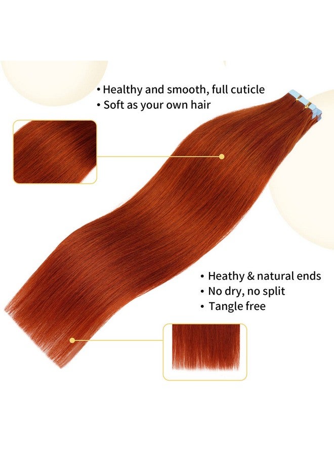 FAAAL 16 Inch Tape In Hair Extensions Remy Human Hair Extensions Se Mipermanent Pretaped Invisible Weft Color Straight 350 Copper Red 20 Pcs/50G (16" Copper Red) - Image 4