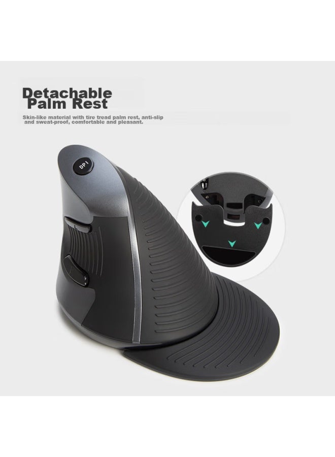 Delux M618g Db Ergonomic Vertical Mouse, Wireless Bluetooth Mouse For Office, Detachable Palm Rest, Rechargeable, Black And Gray - Image 5