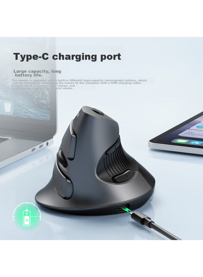 Delux M618g Db Ergonomic Vertical Mouse, Wireless Bluetooth Mouse For Office, Detachable Palm Rest, Rechargeable, Black And Gray - Image 4