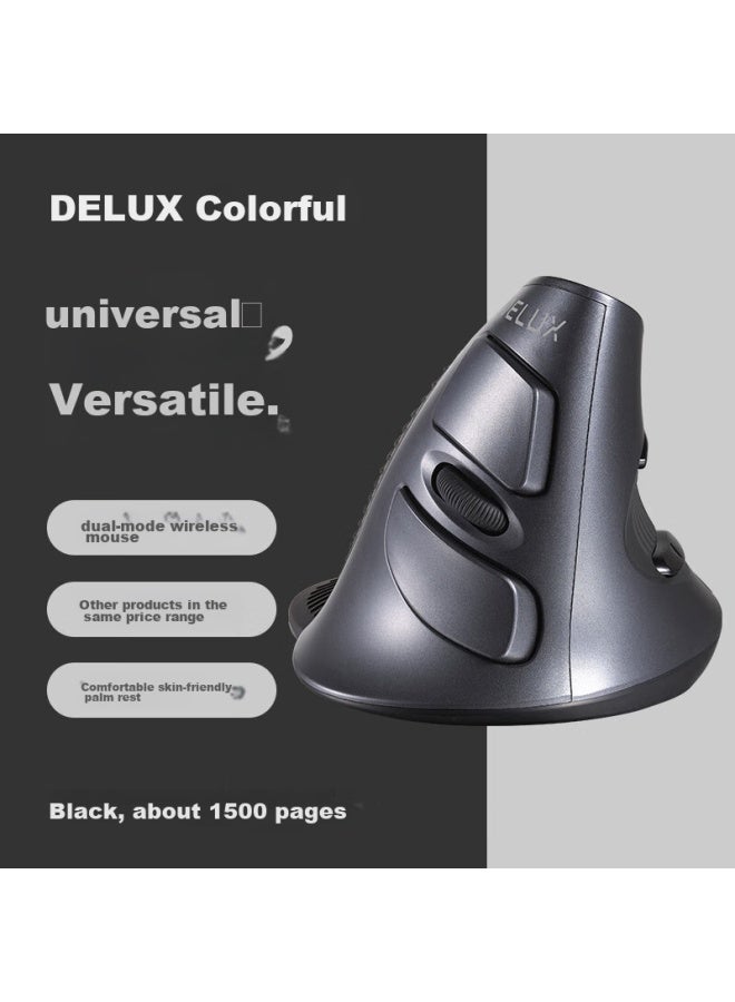 Delux M618g Db Ergonomic Vertical Mouse, Wireless Bluetooth Mouse For Office, Detachable Palm Rest, Rechargeable, Black And Gray - Image 1