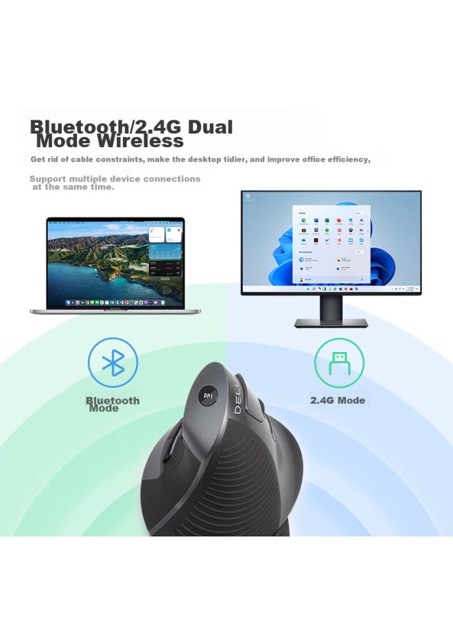 Delux M618g Db Ergonomic Vertical Mouse, Wireless Bluetooth Mouse For Office, Detachable Palm Rest, Rechargeable, Black And Gray - Image 2