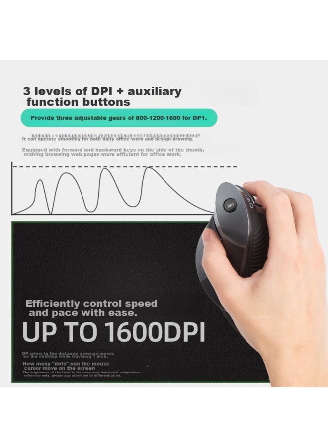 Delux M618g Db Ergonomic Vertical Mouse, Wireless Bluetooth Mouse For Office, Detachable Palm Rest, Rechargeable, Black And Gray - Image 3
