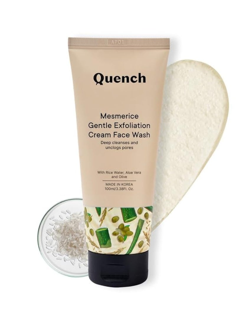 Quench - Quench Rice Water Gentle Exfoliation Cream Face Wash | Korean Face Wash for Glowing Skin | Brightens & Hydrates Skin with Aloe Vera & Vitamin E | Made in Korea (100ml) - Image 1