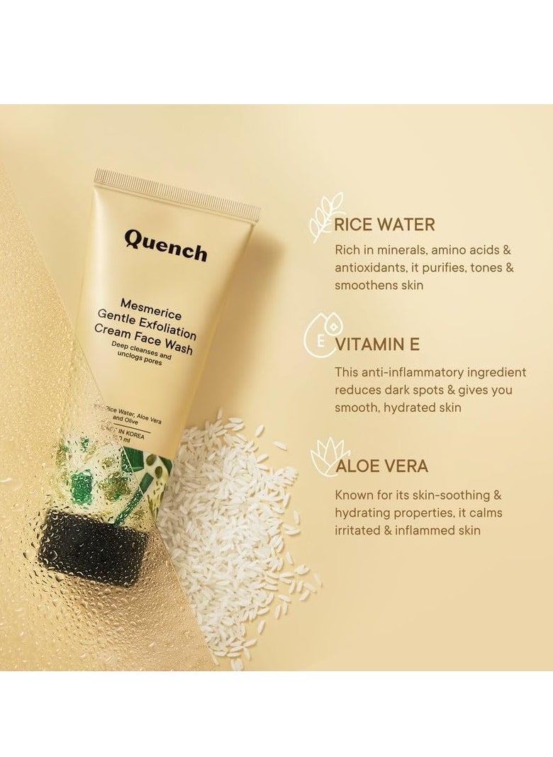 Quench - Quench Rice Water Gentle Exfoliation Cream Face Wash | Korean Face Wash for Glowing Skin | Brightens & Hydrates Skin with Aloe Vera & Vitamin E | Made in Korea (100ml) - Image 1