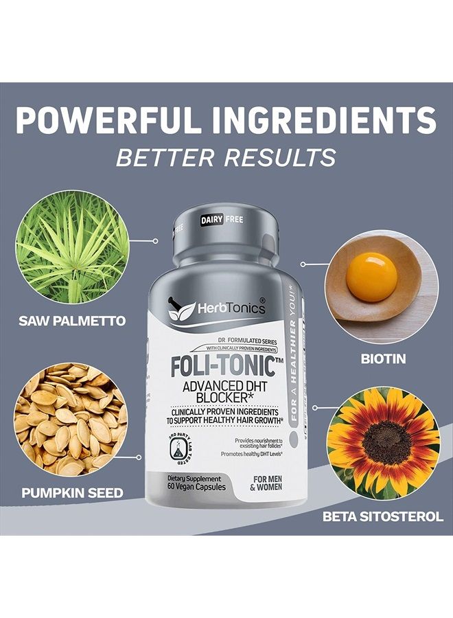 Herbtonics Foli-Tonic DHT Blocker & Hair Loss Supplement | علاج تساقط الشعر وتعزيز نمو الشعر الصحي والكثيف (60 قطعة (عبوة واحدة)) - Image 4