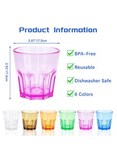 Beauenty Unbreakable Drinking Glasses - Set of 6, Colored Acrylic Drinkware Set, Reusable Plastic Cups, Small Water Tumblers for Family, Kids, Picnics, Parties, Juice, BPA Free, Dishwasher Safe  - Image 2