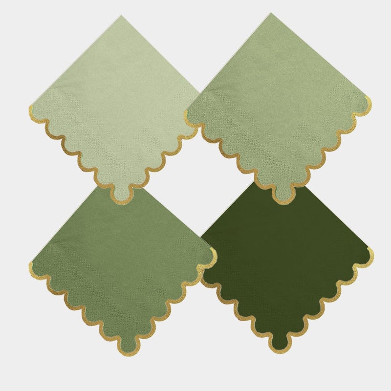 Leapig 100 pack Green Cocktail Napkins with Gold Foil Accents Scalloped Edges 5 x 5 inch Beverage Disposable Napkin Party Decoration Wedding Bridal and Baby Shower Dinner Lunch Supplies - Image 1