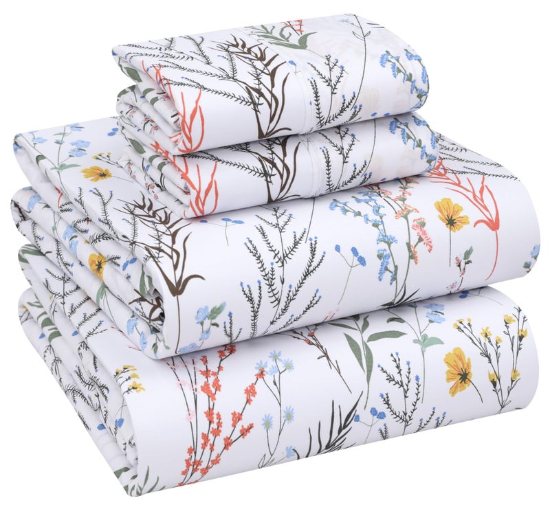 RUVANTI 100% Cotton Sheets â€“ King Size Percale Bedding, Cooling & Breathable Floral Design, Durable with a Crisp, Soft & Comfortable Feel, 16" Deep Pocket, 4-Piece Set, Aroma - Image 1