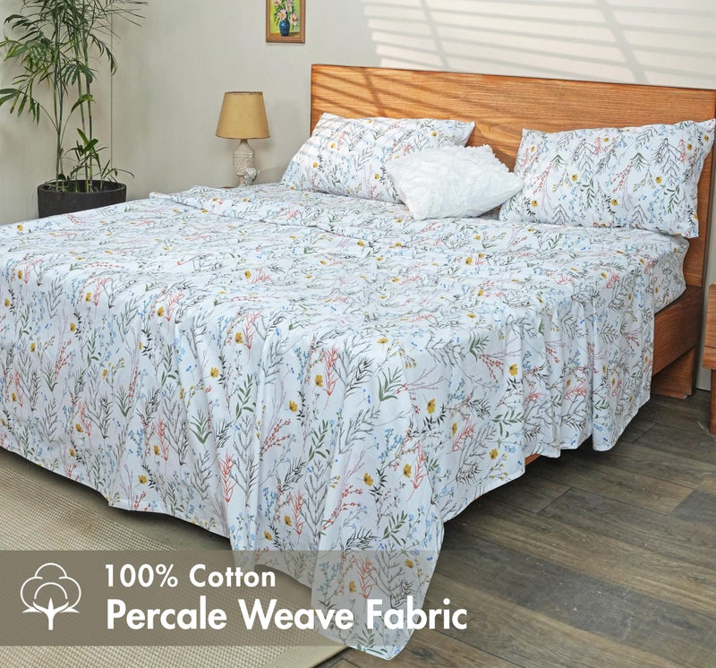 RUVANTI 100% Cotton Sheets â€“ King Size Percale Bedding, Cooling & Breathable Floral Design, Durable with a Crisp, Soft & Comfortable Feel, 16" Deep Pocket, 4-Piece Set, Aroma - Image 2