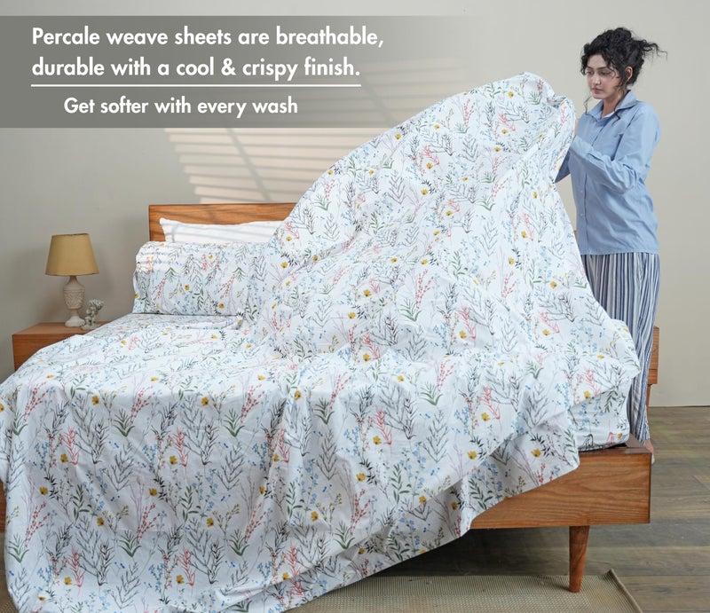 RUVANTI 100% Cotton Sheets â€“ King Size Percale Bedding, Cooling & Breathable Floral Design, Durable with a Crisp, Soft & Comfortable Feel, 16" Deep Pocket, 4-Piece Set, Aroma - Image 3