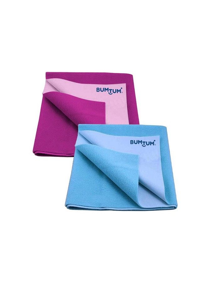 Bumtum Baby Dry Sheet Waterproof Soft Fleece Baby Bed Protector ; Antibacterial & Odour Free ; Extra Absorbant Reuseable & Washable (Grape + Aqua Blue Combo Medium Size 100 * 70Cm Pack Of 2) - Image 1
