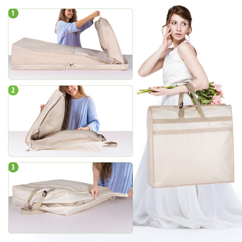 KEEGH Wedding Dress Garment Bag, 72â€ Tri-fold Bridal Dress Bags for Gowns, With Accessory Pockets and Adjustable Buckle Dress Cover for Wedding/Prom/Travel/Closet Storage (Beige) - Image 4