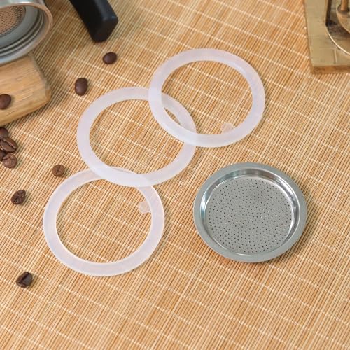 Sivaphe 9 Cup Stovetop Espresso Coffee Maker Replacement Infuser Parts Only for 450ml Stainless Steel Italian Moka Pot, 1 Filter and 3 Silicone Gasket Seals - Image 5