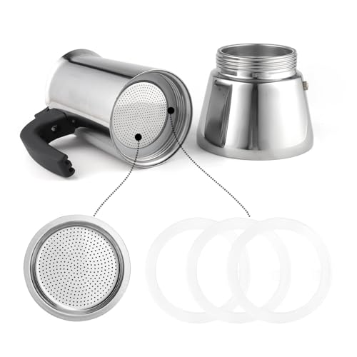 Sivaphe 9 Cup Stovetop Espresso Coffee Maker Replacement Infuser Parts Only for 450ml Stainless Steel Italian Moka Pot, 1 Filter and 3 Silicone Gasket Seals - Image 4