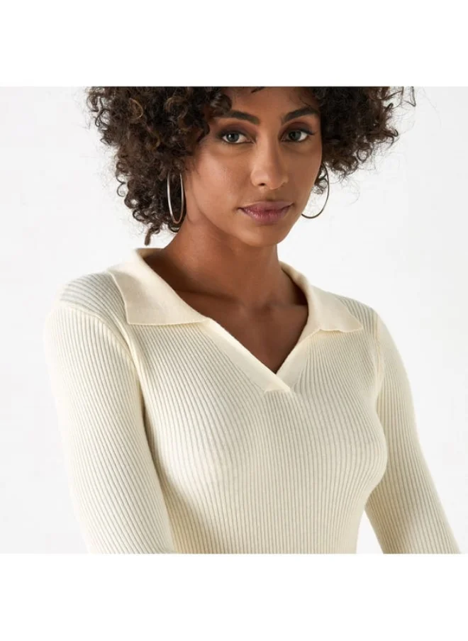 2Xtremz 2Xtremz Ribbed Sweater with Long Sleeves and Collared Neckline