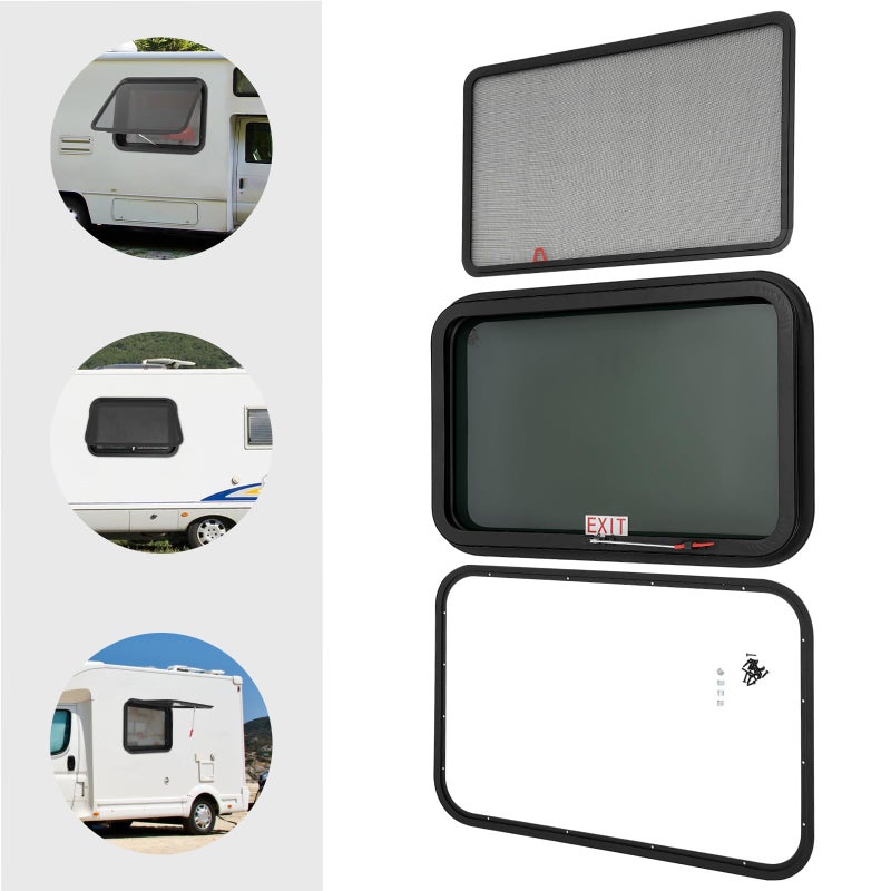 30 x 20 Inch Tinted RV Emergency Exit Window with Net Screen and Trim Ring for 1 1 2 or 2 Inch Wall - Image 5