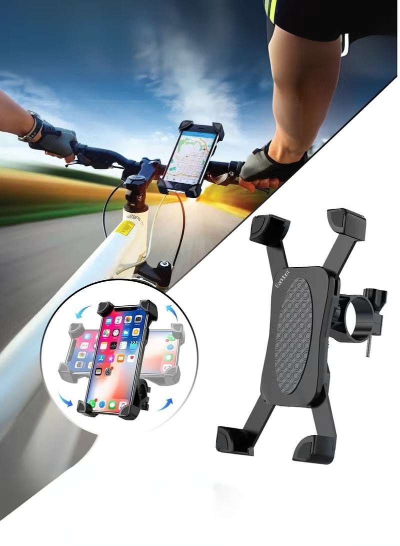 Earldom Universal 360° Rotating Shock-Absorbing Motorcycle & Bicycle Phone Holder, Adjustable Handlebar Mount with Secure Grip, Anti-Vibration Design, Easy Installation, Black - Image 1