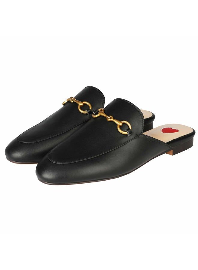 ARQA Mules for Women Leather Slip On Mule Backless Low Heel Loafers Slide Slippers Black - Image 2