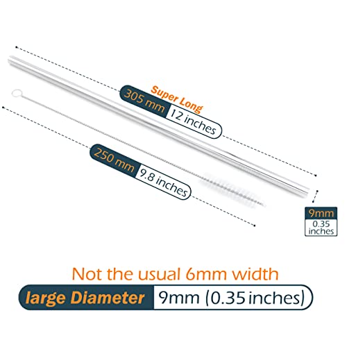 GFDesign Big Drinking Straws Reusable 12" Extra Long 9mm Extra Wide SUS 304 Food-Grade 18/8 Stainless Steel - Set of 4 with 2 Cleaning Brushes - Straight - Image 3