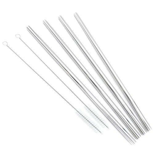 GFDesign Big Drinking Straws Reusable 12" Extra Long 9mm Extra Wide SUS 304 Food-Grade 18/8 Stainless Steel - Set of 4 with 2 Cleaning Brushes - Straight - Image 1