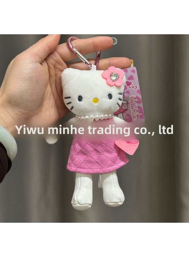 Spice Girl Leopard Print Black Leather Hellokitty Long Leg Pendant Kt Cat Waste Earth Style Backpack Keychain Hanging Ornaments-Specifications:Long Leg Kt [pink Bag Style] - Image 1