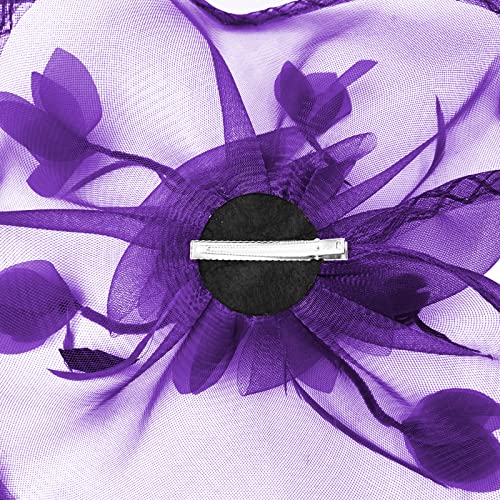 TS Fascinators Hat Mesh Floral Feather Fascinator Headband for Wedding Cocktail Tea Party or Special Occasion(Purple) - Image 4