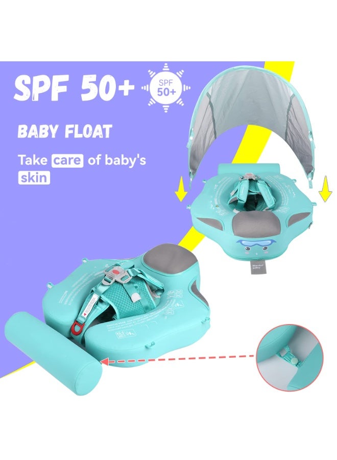 Mambobaby Baby Swim Float with Canopy Non-Inflatable Infant Pool Float with Tail 3-24 Months Avoid Flip Solid Skin-Friendly Material for Toddler Boys Girls(Deluxe Edition Green) - Image 2