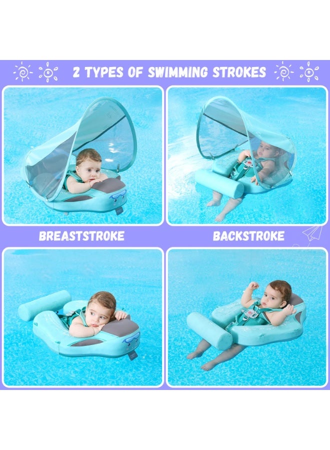 Mambobaby Baby Swim Float with Canopy Non-Inflatable Infant Pool Float with Tail 3-24 Months Avoid Flip Solid Skin-Friendly Material for Toddler Boys Girls(Deluxe Edition Green) - Image 5