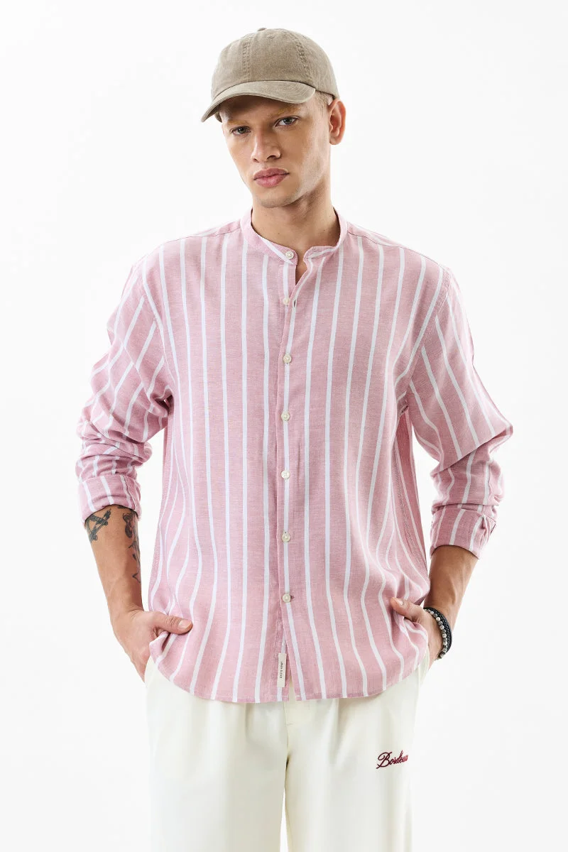 SNITCH Light Pink Striped Long Sleeve Regular Fit Shirt