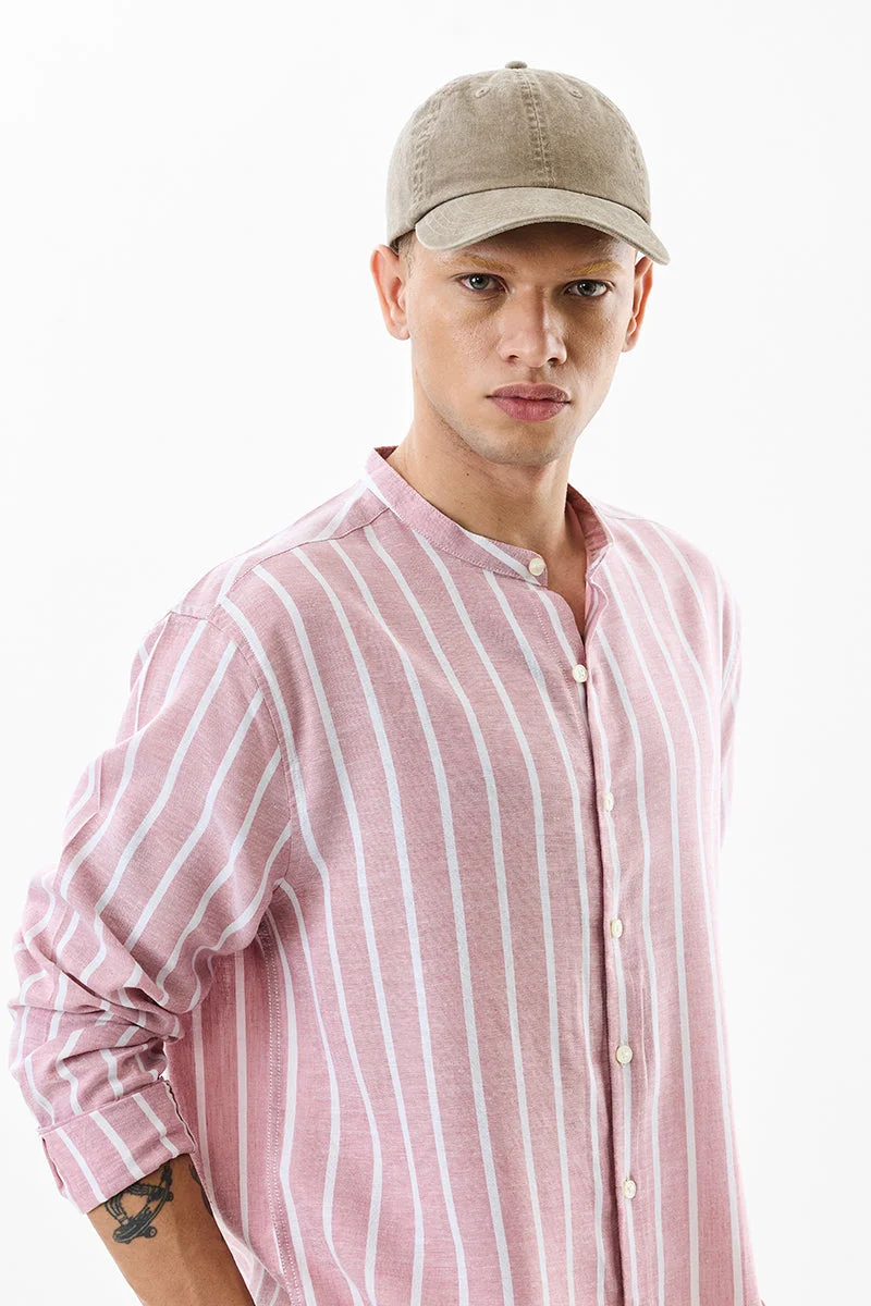SNITCH Light Pink Striped Long Sleeve Regular Fit Shirt