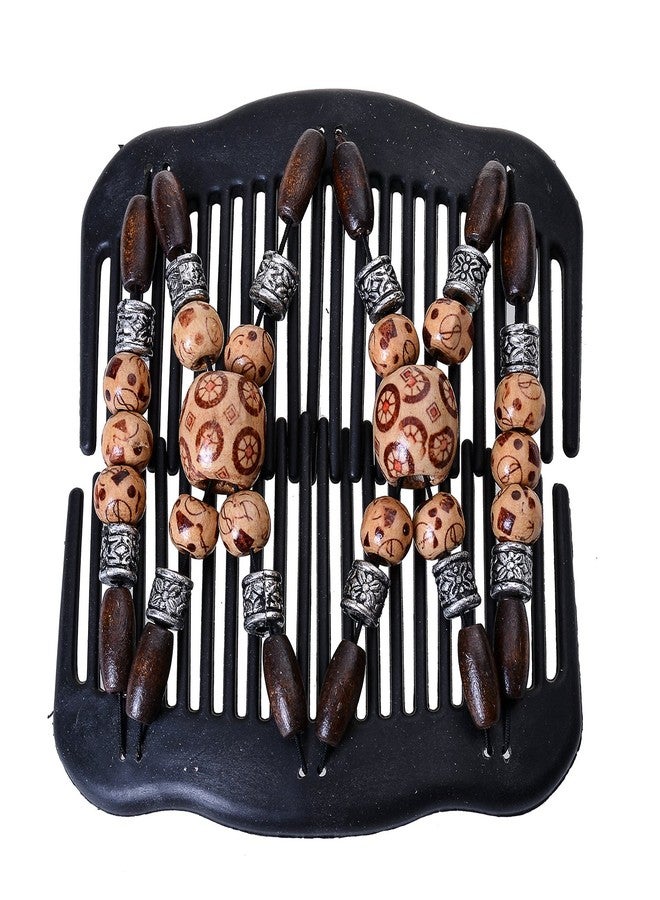LOVEF Women Magic Hair Combs Wood Beaded Stretch Double Side Combs Clips Bun Maker Hair Accessories (Coffee 1) - Image 3