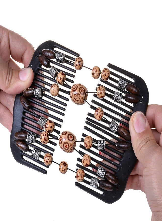 LOVEF Women Magic Hair Combs Wood Beaded Stretch Double Side Combs Clips Bun Maker Hair Accessories (Coffee 1) - Image 1