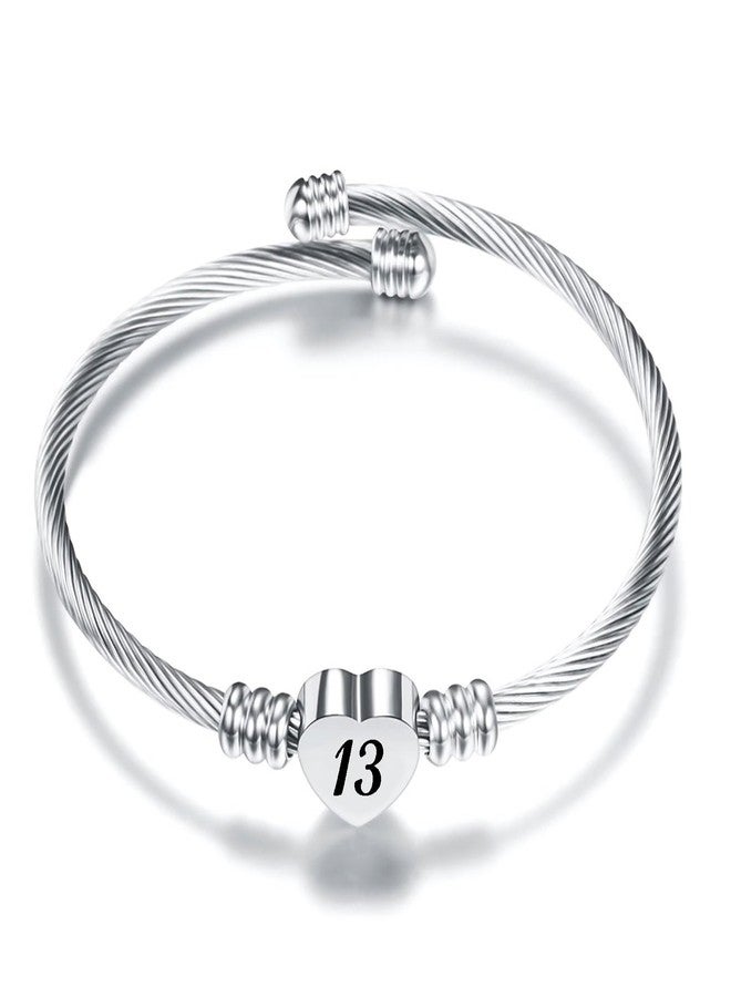 KunBead 13th Birthday Love Heart Expandable Bracelets for Women Lucky Number Age Bangle Cuff Stainless Steel Bracelet - Image 1