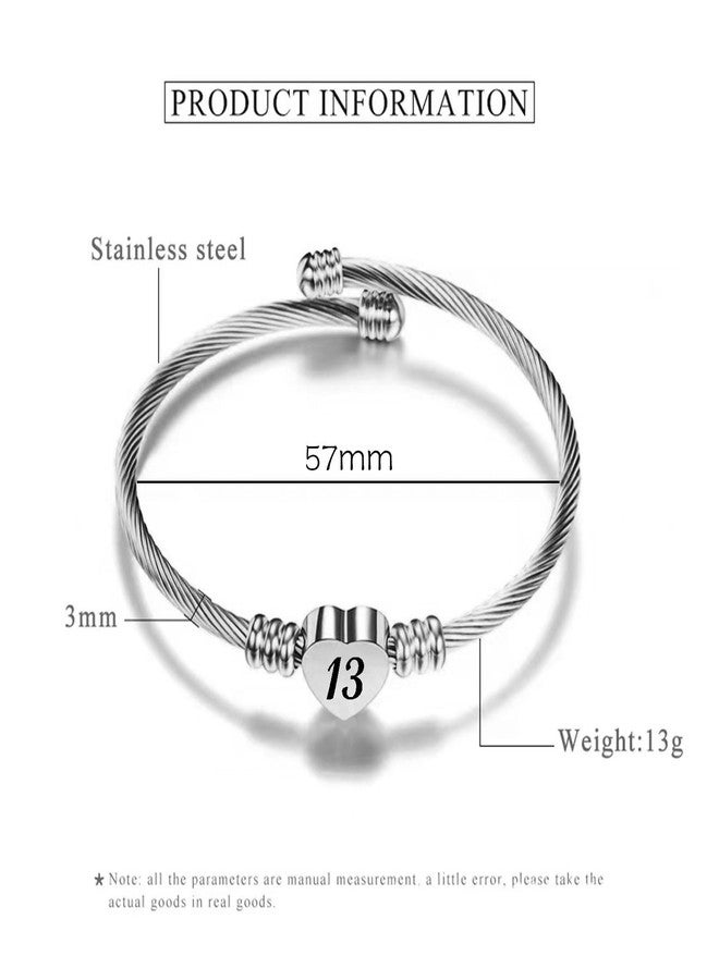 KunBead 13th Birthday Love Heart Expandable Bracelets for Women Lucky Number Age Bangle Cuff Stainless Steel Bracelet - Image 4