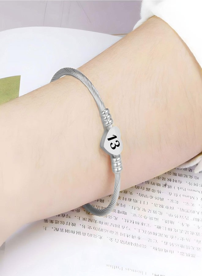 KunBead 13th Birthday Love Heart Expandable Bracelets for Women Lucky Number Age Bangle Cuff Stainless Steel Bracelet - Image 3